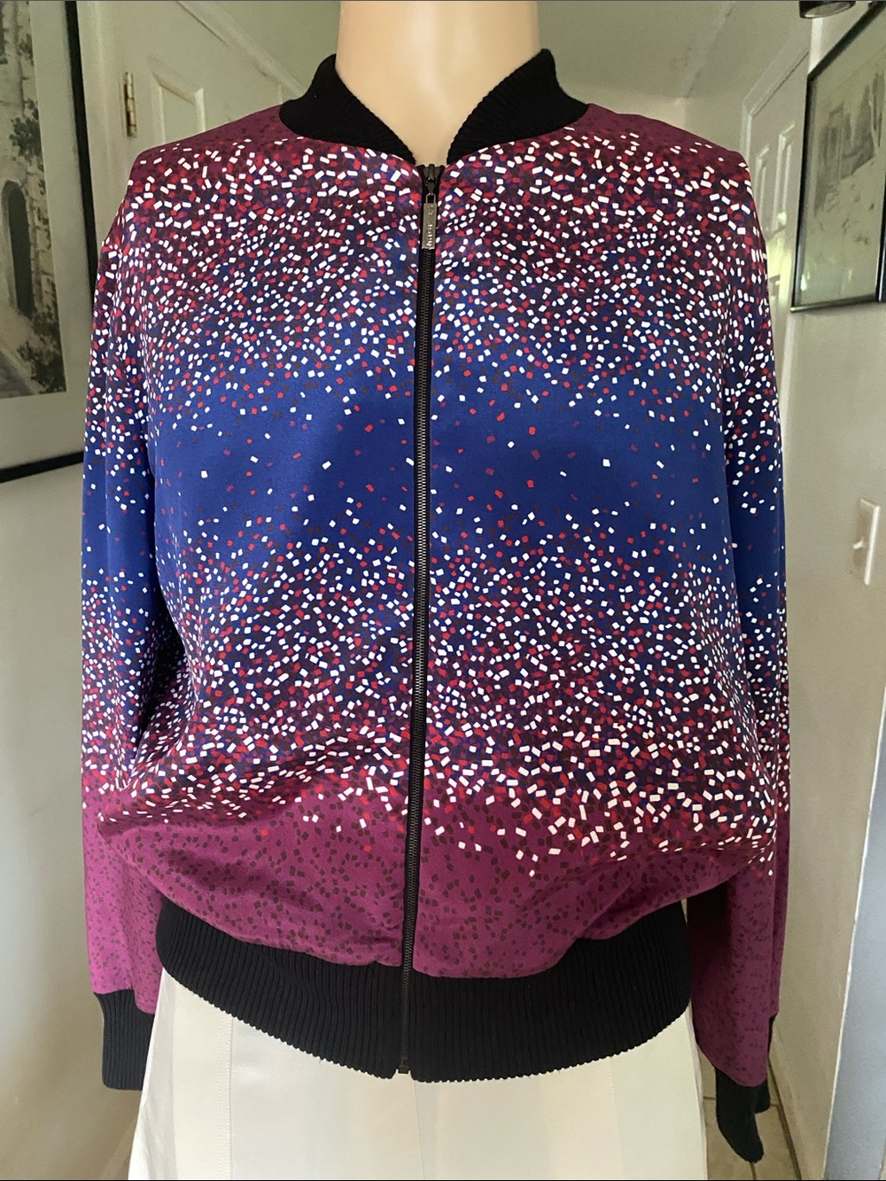 St. John Ombre Speckled Bomber Jacket in Blue & Burgundy